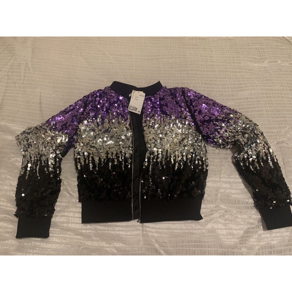 Beautiful Black/Silver/Purple Sequins Jacket Youth Girl 14
